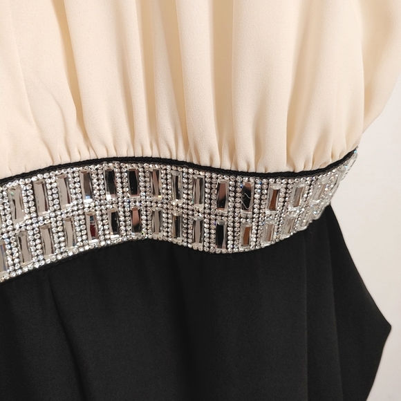 Line Up Y2k black & cream rhinestone halter jumpsuit. Size L - Picture 4 of 14